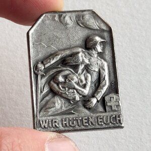 1939 Swiss War Mobilization Badge pin "We Guard You", art deco WWII pin